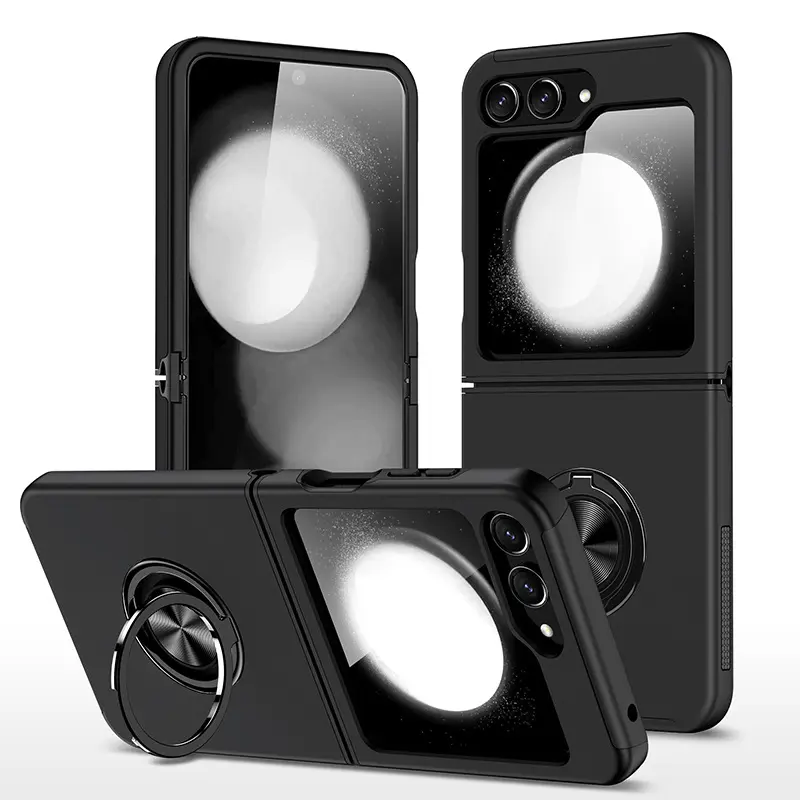 Samsung Galaxy Z Flip 7 Magnetic Ring Stand Hybrid Case Black